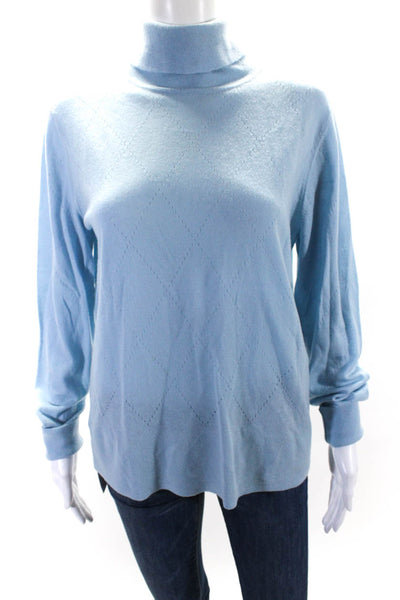 Worth Womens Long Sleeve Open Argyle Knit Turtleneck Sweater Blue Wool Large