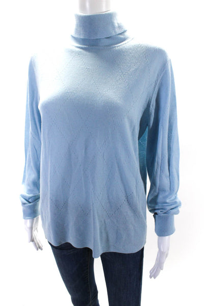 Worth Womens Long Sleeve Open Argyle Knit Turtleneck Sweater Blue Wool Large