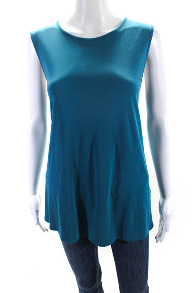 Eileen Fisher Womens Scoop Neck Silk Long Tank Top Blue Size Small