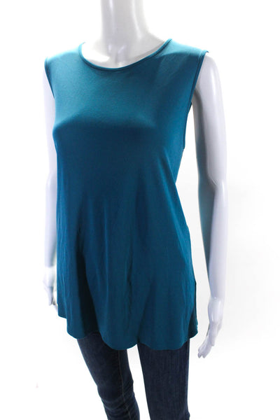 Eileen Fisher Womens Scoop Neck Silk Long Tank Top Blue Size Small