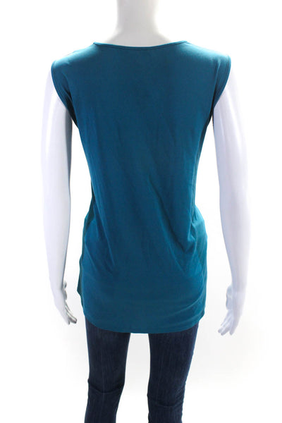 Eileen Fisher Womens Scoop Neck Silk Long Tank Top Blue Size Small