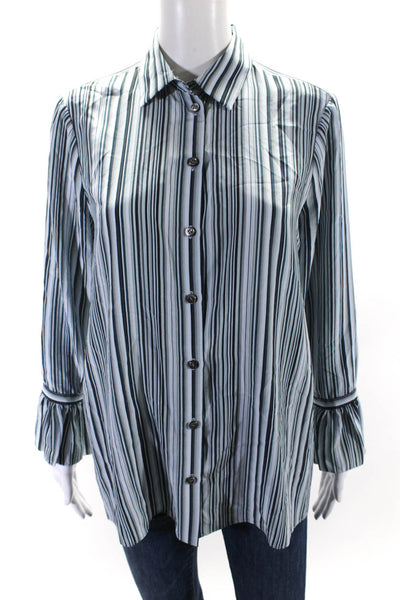 Carlisle Womens Button Front Long Sleeve Striped Silk Shirt Blue Size 6