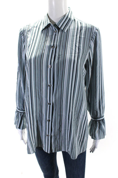 Carlisle Womens Button Front Long Sleeve Striped Silk Shirt Blue Size 6