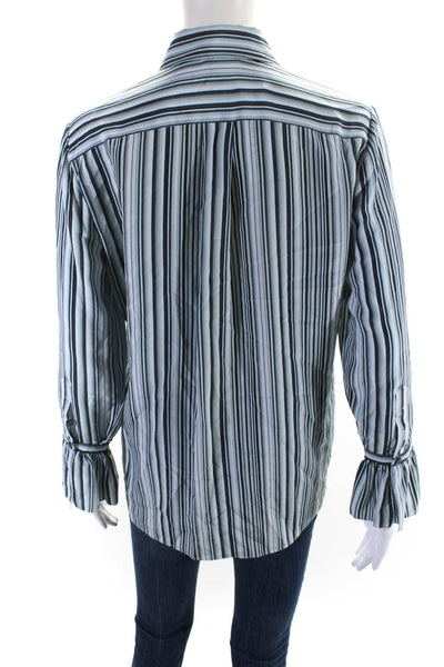 Carlisle Womens Button Front Long Sleeve Striped Silk Shirt Blue Size 6