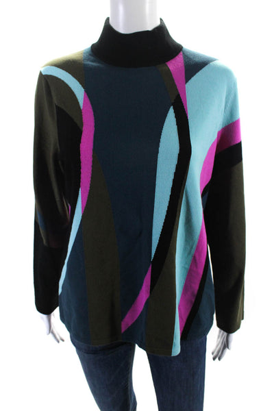 Carlisle Womens Pullover Abstract Mock Neck Sweater Multicolored Size XL