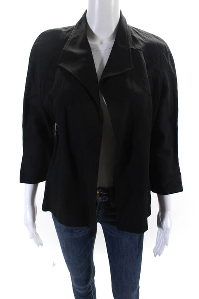 Rodier Womens Solid Black Cotton Open Front Long Sleeve Blazer Size 38