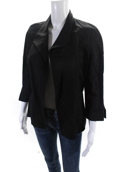 Rodier Womens Solid Black Cotton Open Front Long Sleeve Blazer Size 38