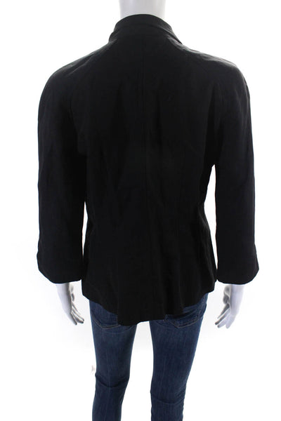 Rodier Womens Solid Black Cotton Open Front Long Sleeve Blazer Size 38