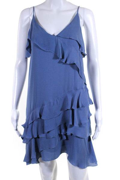 Parker Womens Silk V Neck Spaghetti Strap Sleeveless Tiered Dress Blue Size Smal