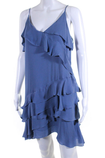 Parker Womens Silk V Neck Spaghetti Strap Sleeveless Tiered Dress Blue Size Smal