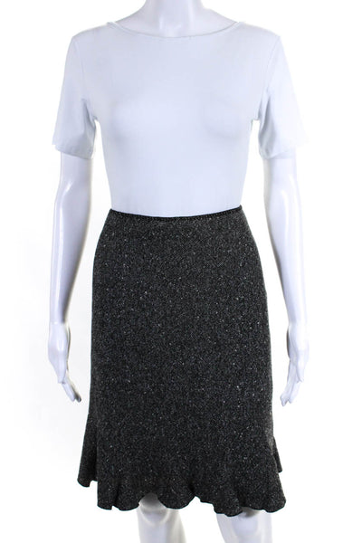 Elie Tahari Womens Godet Hem Tweed Flare Pencil Skirt Black White Size 8