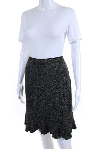 Elie Tahari Womens Godet Hem Tweed Flare Pencil Skirt Black White Size 8