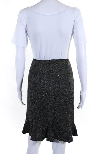 Elie Tahari Womens Godet Hem Tweed Flare Pencil Skirt Black White Size 8