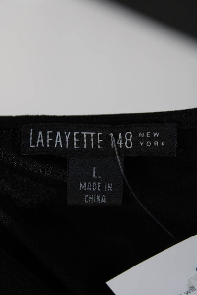 Lafayette 148 New York Womens V Neck Ruffle Tank Top Shell Black Silk Size Large