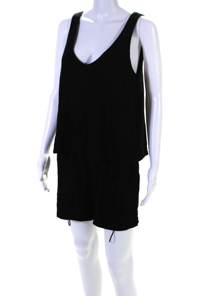 Monrow Womens Black Cotton Blend Scoop Neck Sleeveless Layered Romper Size M