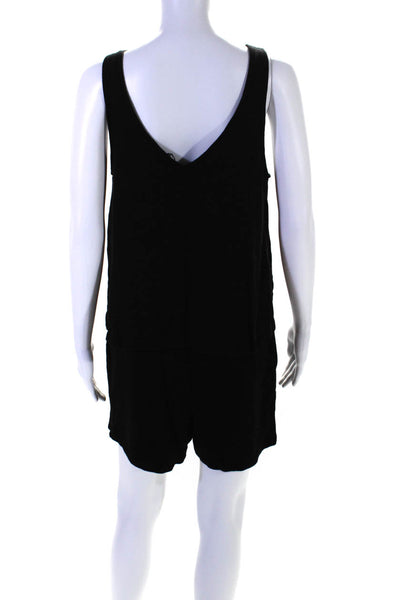 Monrow Womens Black Cotton Blend Scoop Neck Sleeveless Layered Romper Size M