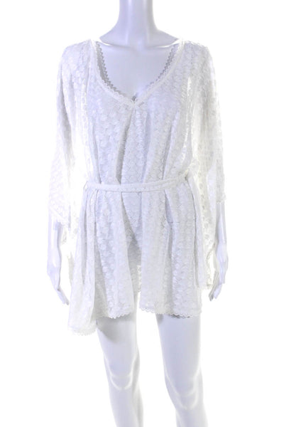 Melissa Odabash Womens White Open Knit V-Neck Short Sleeve Swim Cover Up Size OS