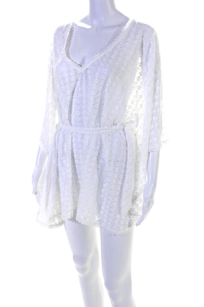 Melissa Odabash Womens White Open Knit V-Neck Short Sleeve Swim Cover Up Size OS