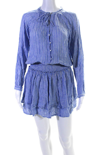 Rails Womens Blue Linen Striped Tie V-Neck Smock Long Sleeve Shift Dress Size M