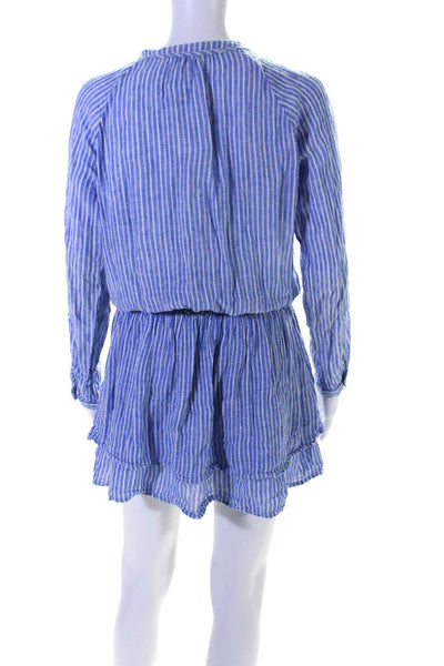 Rails Womens Blue Linen Striped Tie V-Neck Smock Long Sleeve Shift Dress Size M