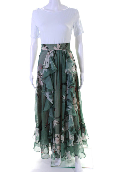 PatBO Womens Floral Print Ruffled A Line Maxi Skirt Green Multi Colored Size 2