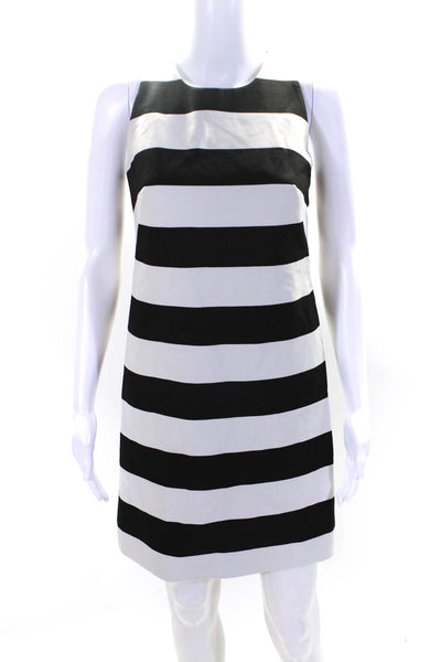 Milly Womens Striped Print Round Neck Sleeveless Zip A-Line Dress White Size 0