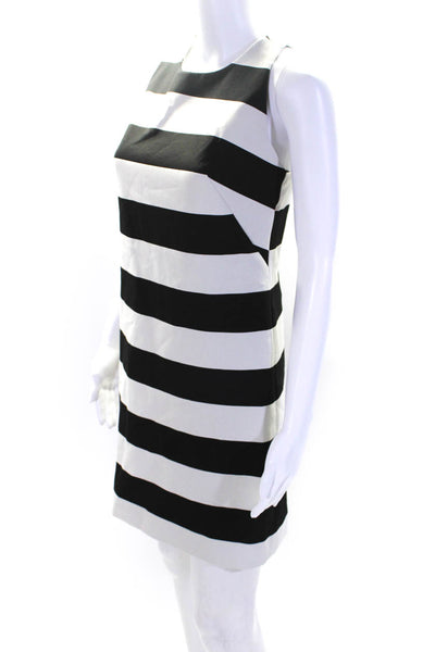 Milly Womens Striped Print Round Neck Sleeveless Zip A-Line Dress White Size 0