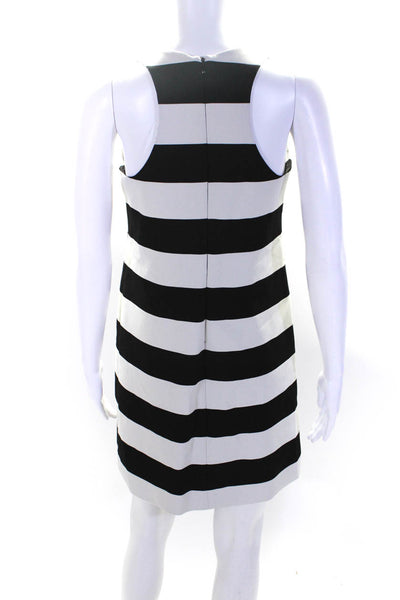 Milly Womens Striped Print Round Neck Sleeveless Zip A-Line Dress White Size 0