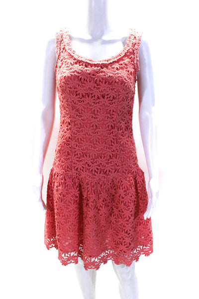 Luisa Spagnoli Womens Scoop Neck Drop Waist Floral Lace Dress Pink Size 42