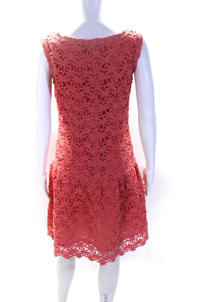 Luisa Spagnoli Womens Scoop Neck Drop Waist Floral Lace Dress Pink Size 42