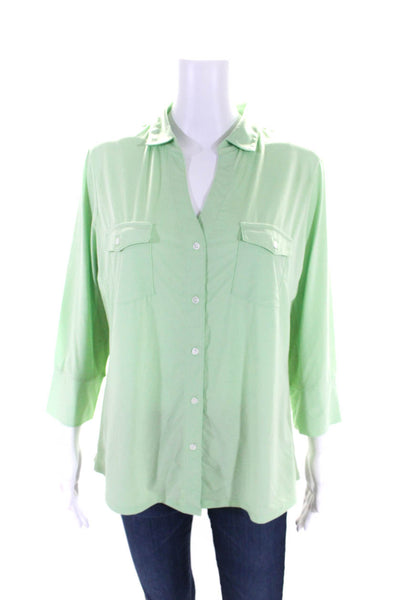 J. Mclaughlin Women's Collared  Long Sleeves Button Down Shirt Green Size XL