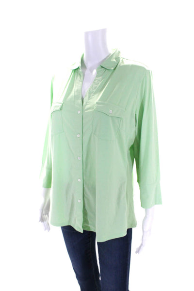 J. Mclaughlin Women's Collared  Long Sleeves Button Down Shirt Green Size XL