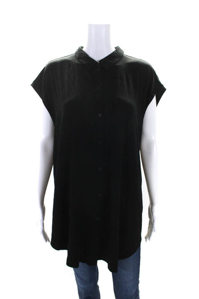 Eileen Fisher Women's Collared Sleeveless Button Down Navy Blue Shirt Size XL