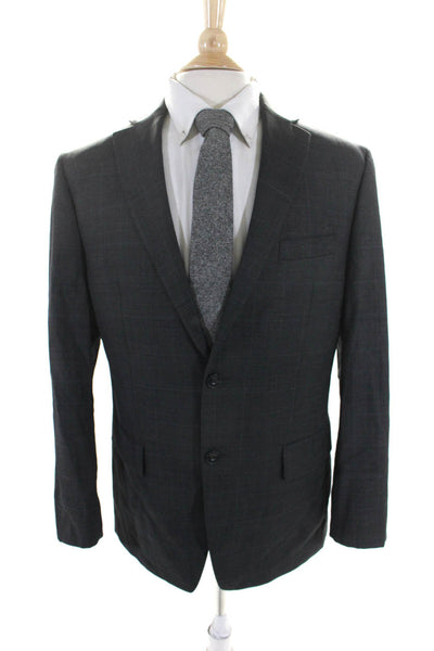 Michael Kors Mens Dark Gray Wool Plaid Two Button Long Sleeve Blazer Size 40R