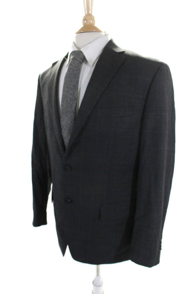 Michael Kors Mens Dark Gray Wool Plaid Two Button Long Sleeve Blazer Size 40R