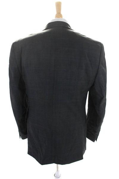 Michael Kors Mens Dark Gray Wool Plaid Two Button Long Sleeve Blazer Size 40R