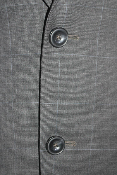 Michael Kors Mens Dark Gray Wool Plaid Two Button Long Sleeve Blazer Size 40R