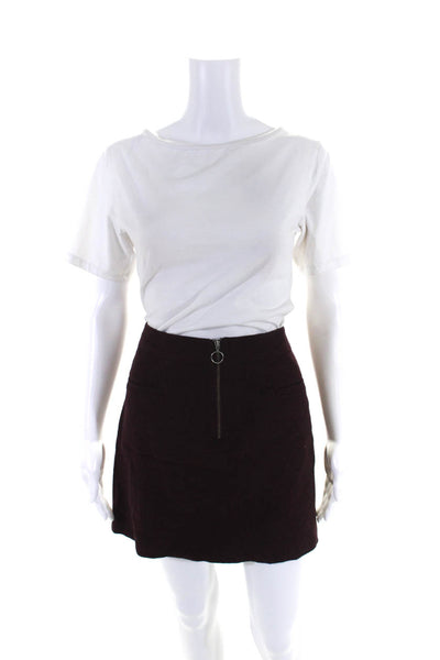 Madewell Womens Dark Red Wool Blend Front Zip Lined Mini A-Line Skirt Size 12