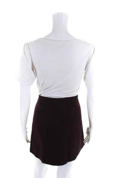 Madewell Womens Dark Red Wool Blend Front Zip Lined Mini A-Line Skirt Size 12