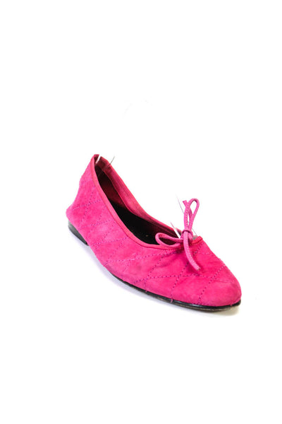 Andre Assous Womens Pink Suede Quilted Bow Front Ballet Flats Shoes Size 9