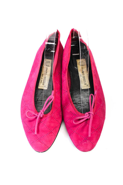 Andre Assous Womens Pink Suede Quilted Bow Front Ballet Flats Shoes Size 9