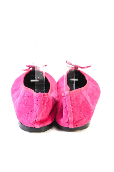 Andre Assous Womens Pink Suede Quilted Bow Front Ballet Flats Shoes Size 9