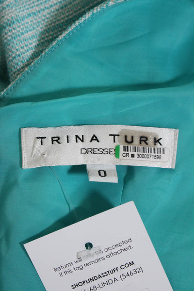 Trina Turk Womens Teal Blue Beaded Embellished Square Neck Shift Dress Size 0