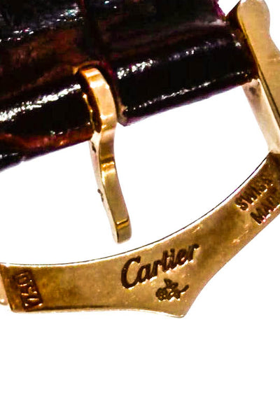 Cartier 18K Yellow Gold Tank Quartz Louis Crocodile Band Watch 24mm