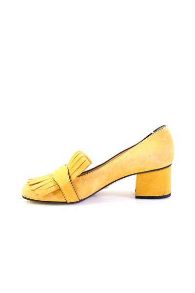 Gucci Womens GG Marmont Fringe Block Heel Slip On Pumps Yellow Suede 38.5 8.5