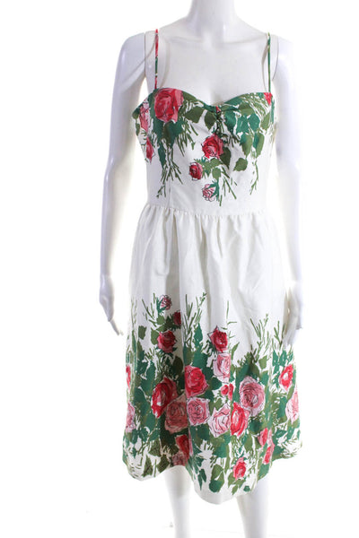 David Meister Womens Scoop Neck Spaghetti Straps Flare Floral Midi Dress Size 10