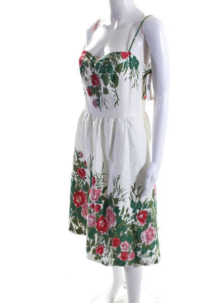 David Meister Womens Scoop Neck Spaghetti Straps Flare Floral Midi Dress Size 10