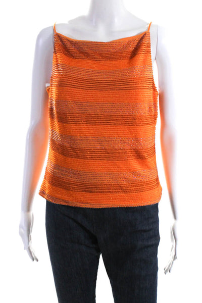 David Meister Womens Square Neck Spaghetti Straps Beaded Tank Top Orange Size 10