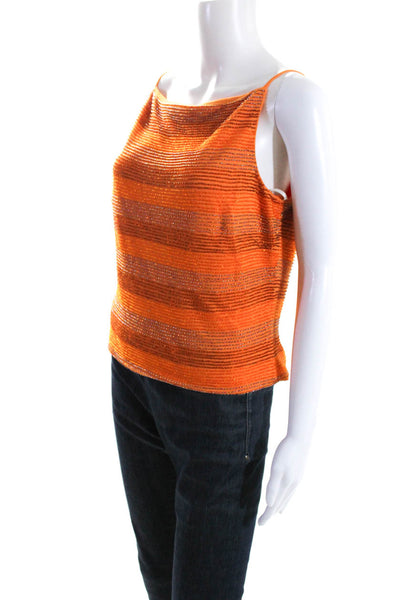 David Meister Womens Square Neck Spaghetti Straps Beaded Tank Top Orange Size 10