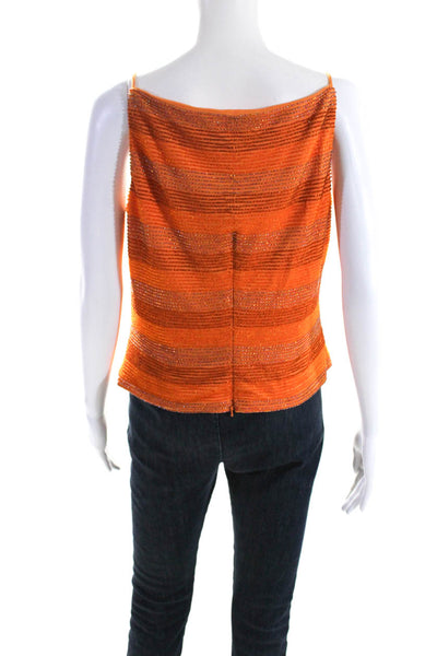 David Meister Womens Square Neck Spaghetti Straps Beaded Tank Top Orange Size 10